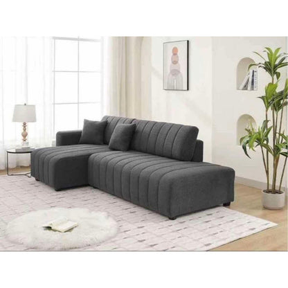 Florence Grey Velvet Sectional Sofa with Fine Lines –  Modern Living Room Furniture