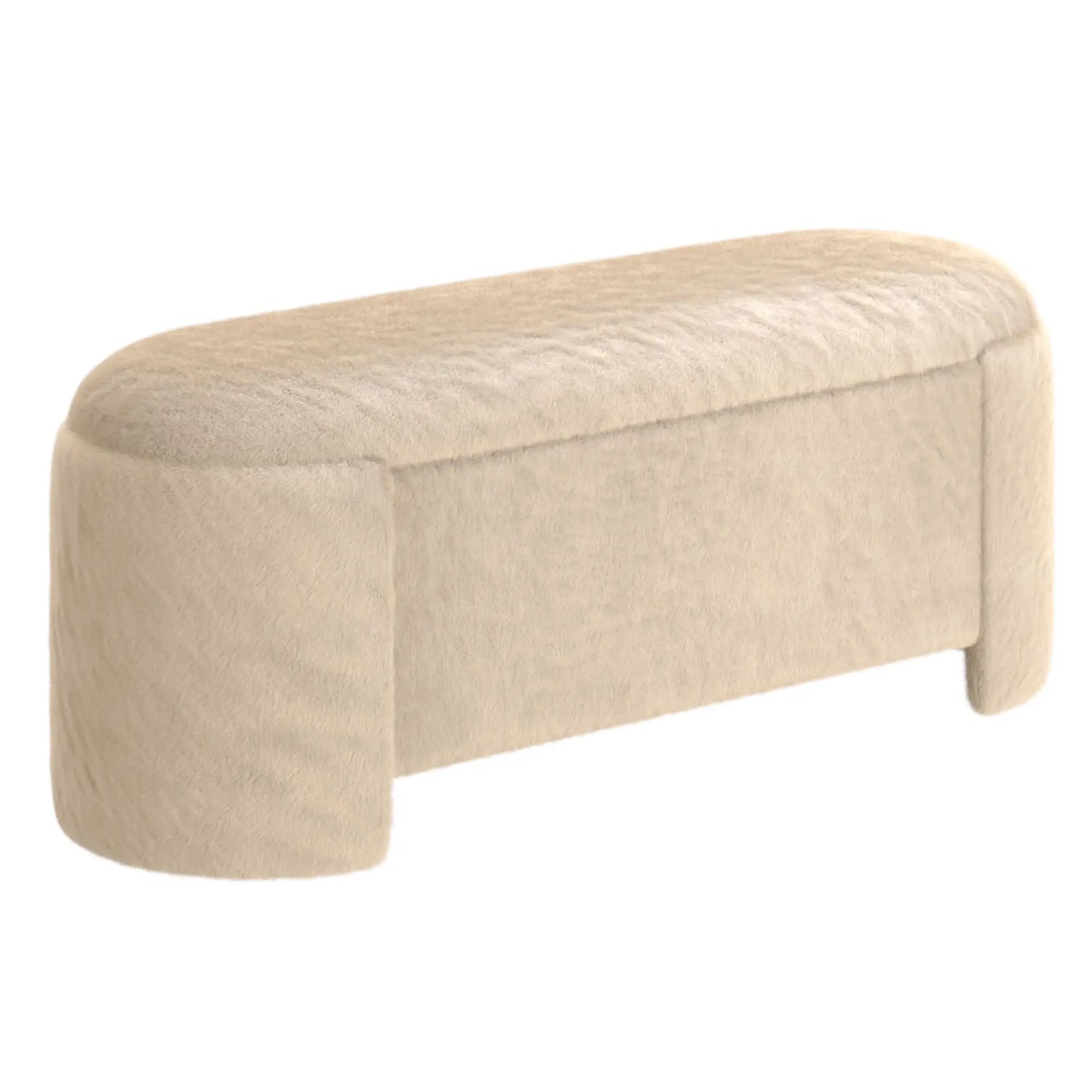 Selene Faux Fur Storage Ottoman – Modern Dark Beige Bench