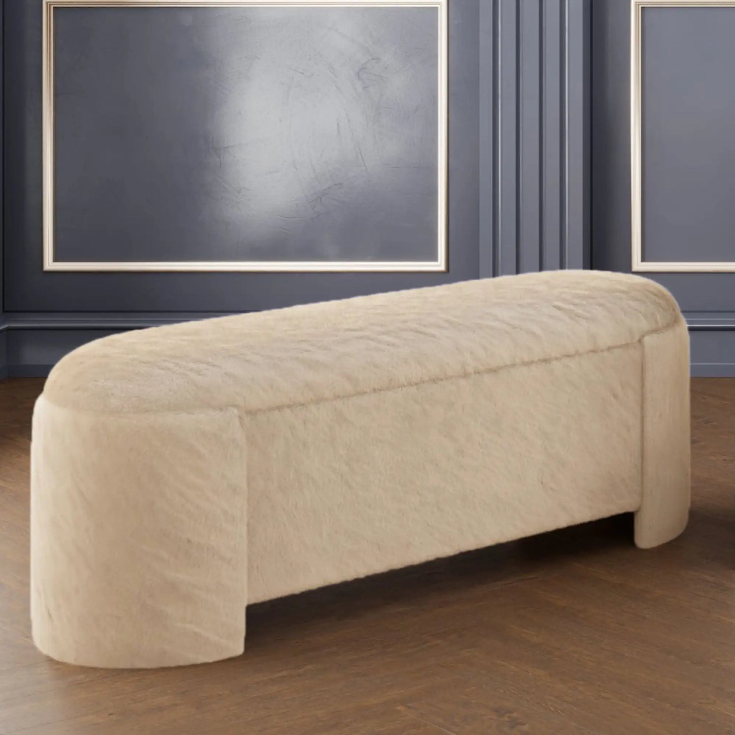 Selene Faux Fur Storage Ottoman – Modern Dark Beige Bench
