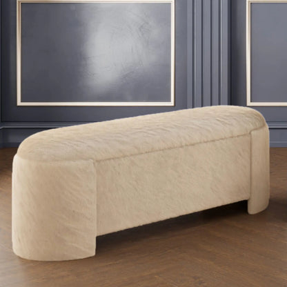 Selene Faux Fur Storage Ottoman – Modern Dark Beige Bench