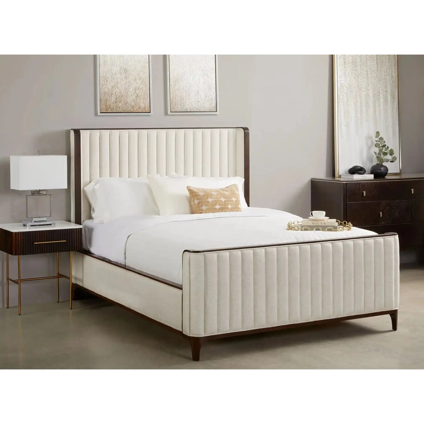 Serenity Marble Top Side Table with Gold Base & Fluted Wood Drawer