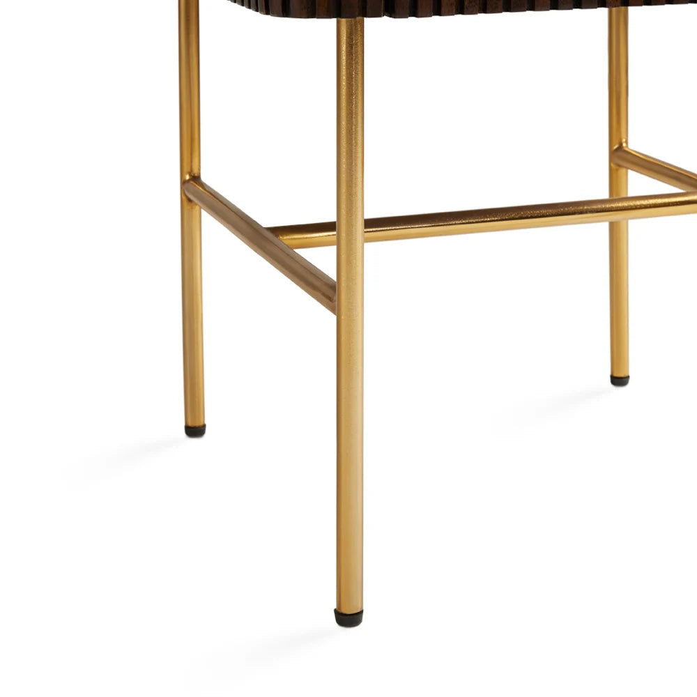 Serenity Marble Top Side Table with Gold Base & Fluted Wood Drawer
