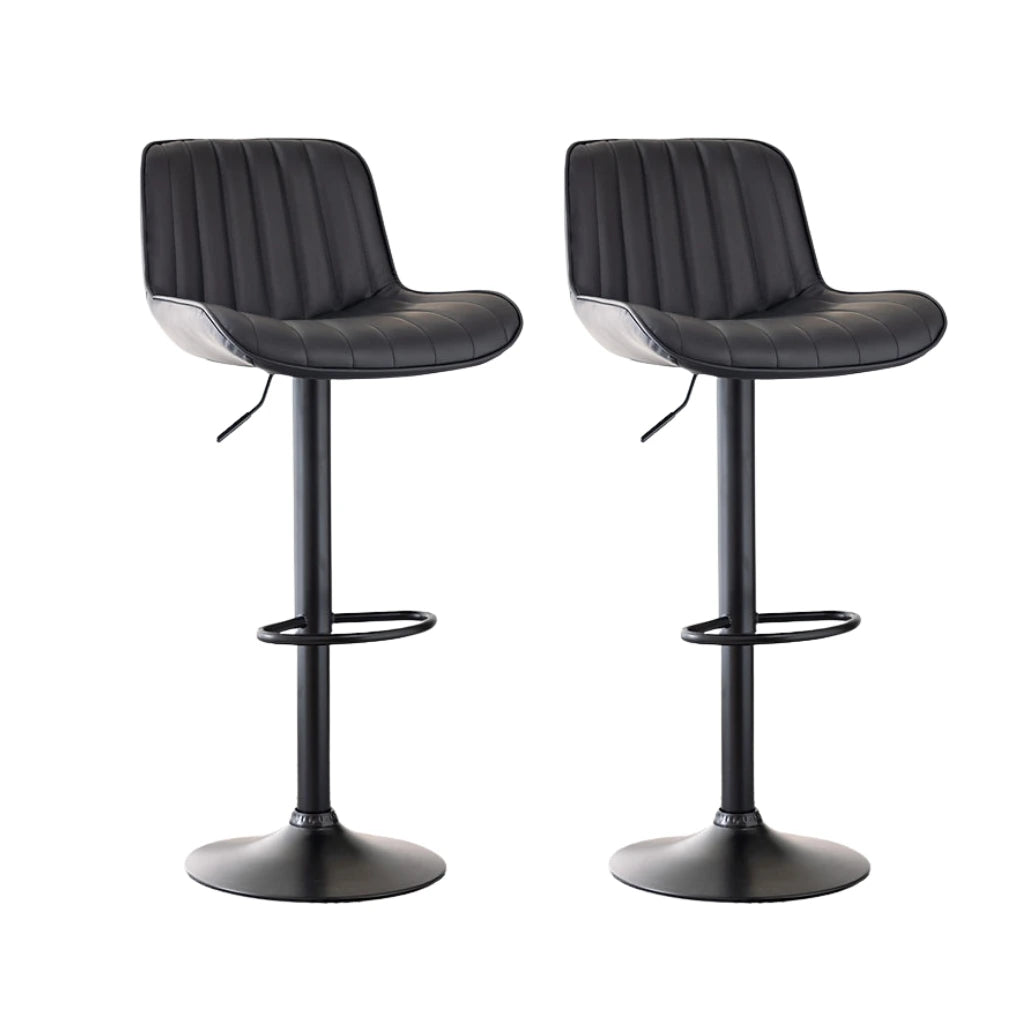Set Of Two black bar stools with cushioned seats 