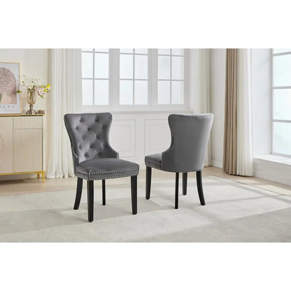 Set Of Two grey tufted chairs 