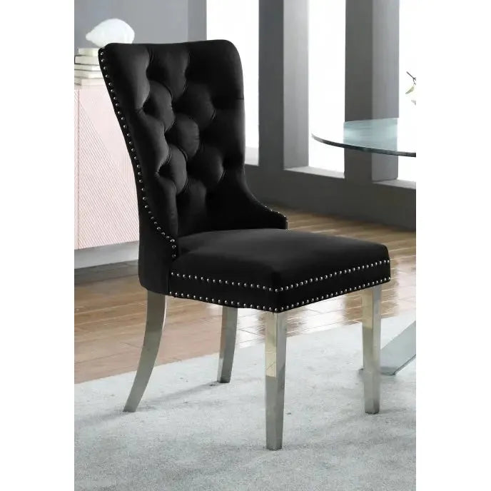 Black upholstered chair with silver nailheads for living room