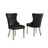 Set Of Two black upholstered chairs with silver legs 