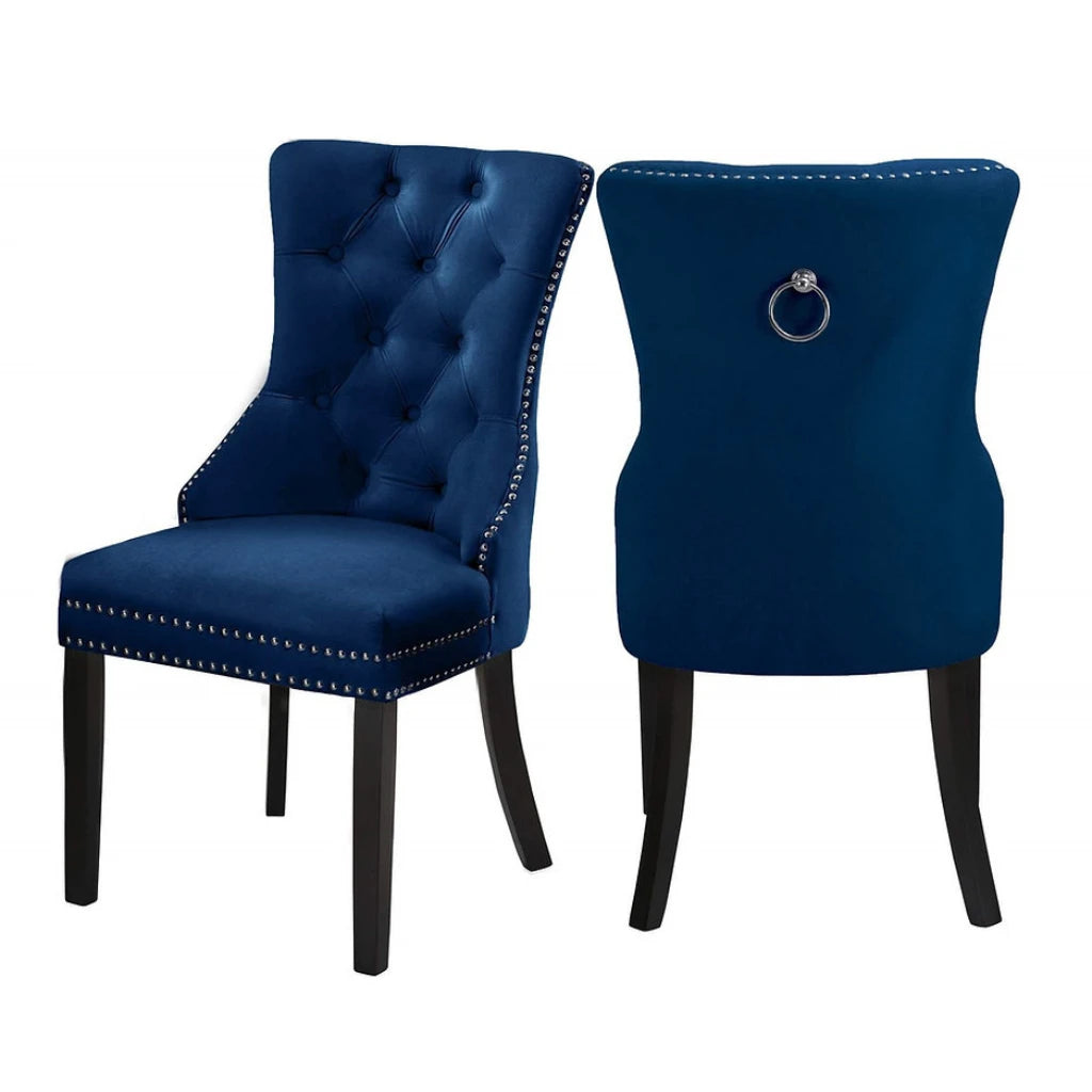 Set Of 2 Two blue velvet chairs with tufted backrests