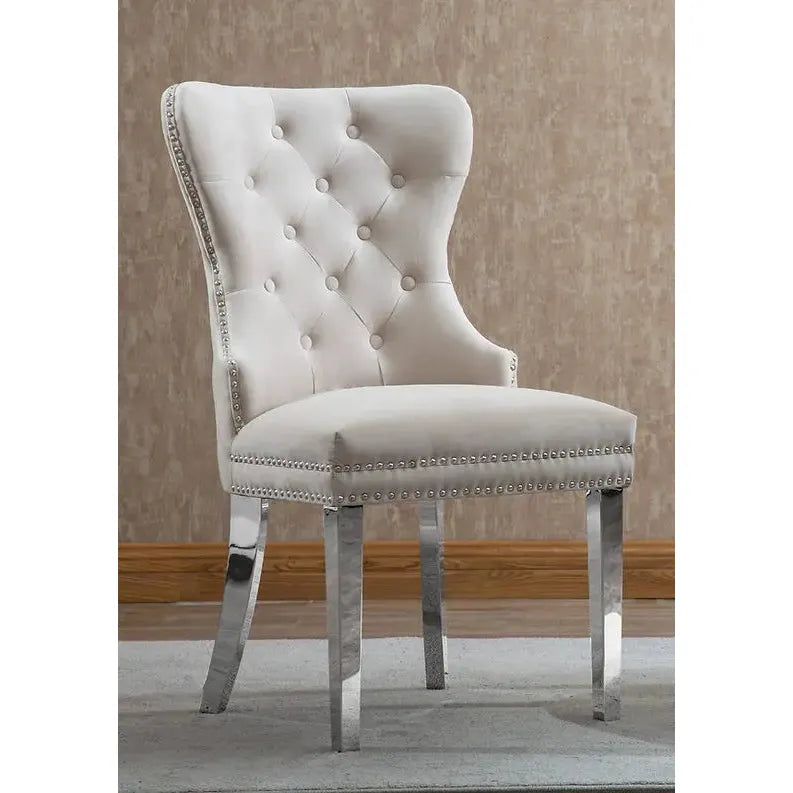 Creme Accent chair with silver nailhead trim 