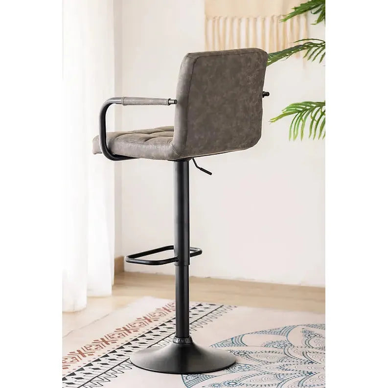 Back Of Grey bar stool with black metal legs