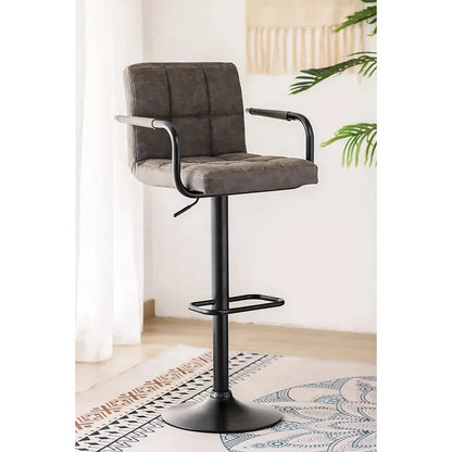 Grey bar stool with black metal legs 