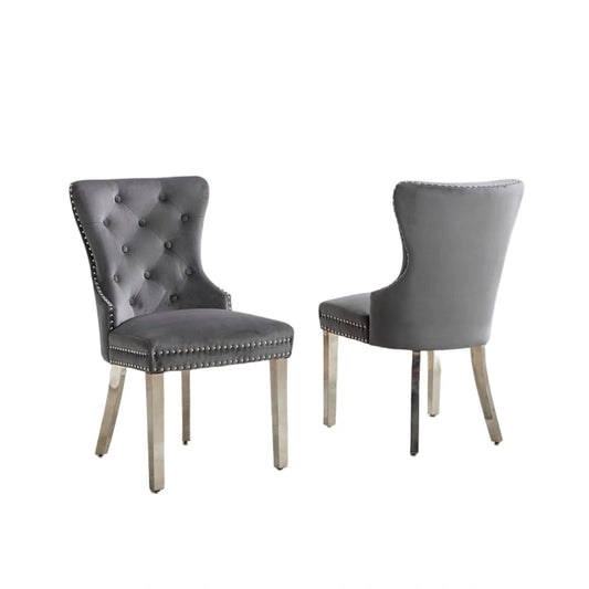 Set Of Two gray upholstered Accent  chairs with button tufting