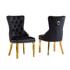 Set Of Two black upholstered chairs with gold accents 