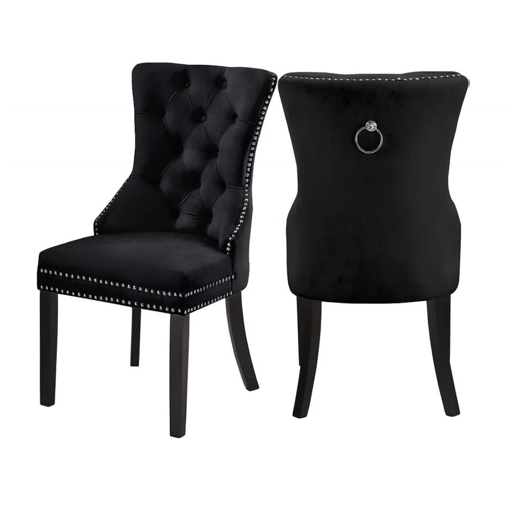 Set Of Two black upholstered chairs with nailhead trim