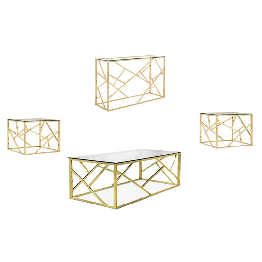 Set of three gold geometric coffee tables 