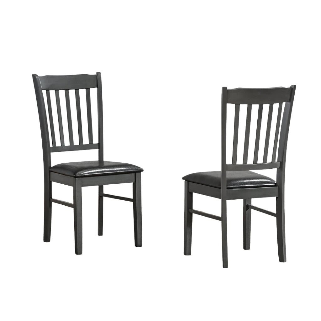 Set of two black dining chairs with slatted backrests 