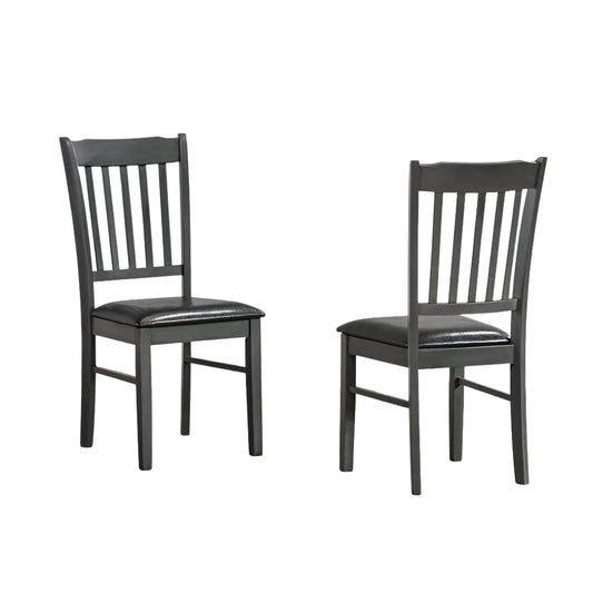 Set of two black dining chairs with slatted backrests 