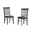 Set of two black dining chairs with slatted backrests 
