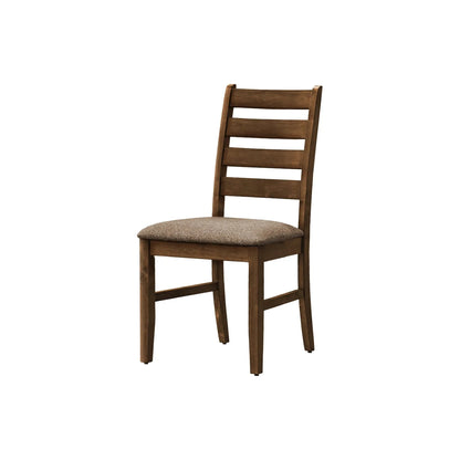 Set of 2 Brown Upholstered Dining Chairs - Antique Cherry Finish
