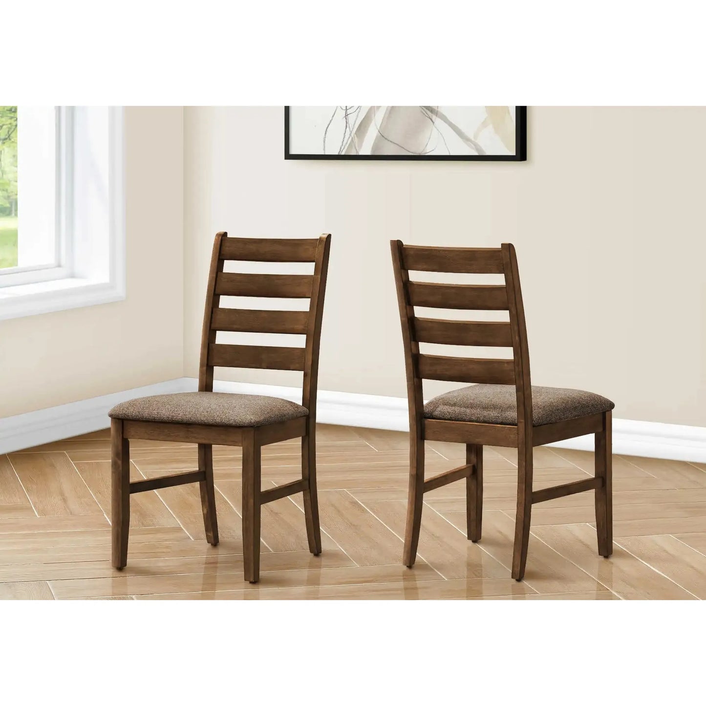 Set of 2 Brown Upholstered Dining Chairs - Antique Cherry Finish