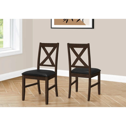 Set of 2 Espresso Dining Chairs – 37"H Cross Back Design – Black PU