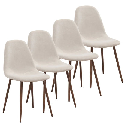 Set of 4 Grey Upholstered Dining Chairs With Walnut Metal Legs