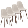 Set of 4 Grey Upholstered Dining Chairs With Walnut Metal Legs