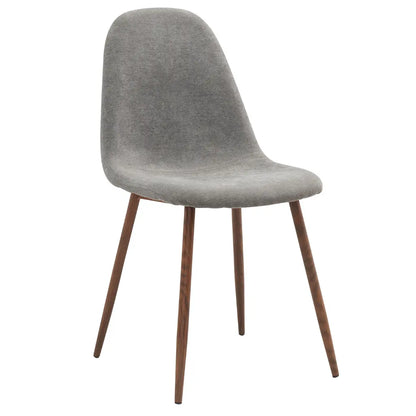 Set of 4 Grey Upholstered Dining Chairs With Walnut Metal Legs