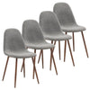 Set of 4 Grey Upholstered Dining Chairs With Walnut Metal Legs
