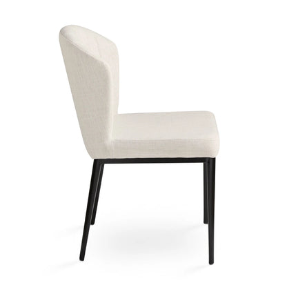 Shell Beige Linen Commercial Dining Chair with Black Metal Frame