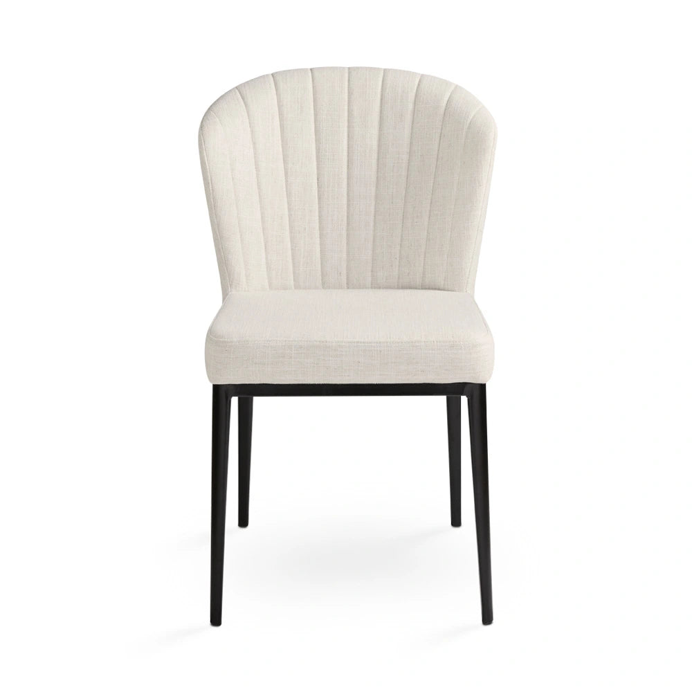Shell Beige Linen Commercial Dining Chair with Black Metal Frame