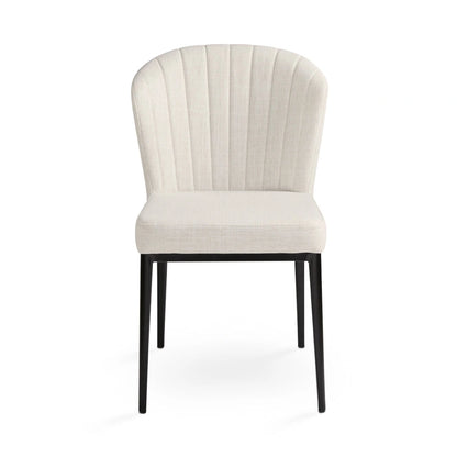 Shell Beige Linen Commercial Dining Chair with Black Metal Frame