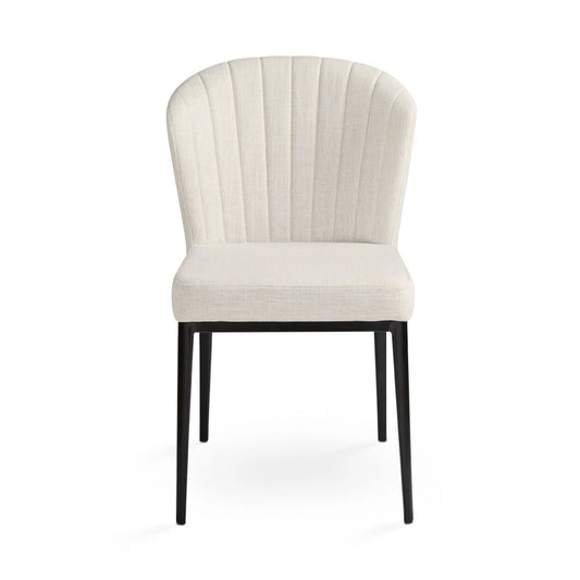 Shell Beige Linen Commercial Dining Chair with Black Metal Frame