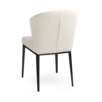 Shell Beige Linen Commercial Dining Chair with Black Metal Frame