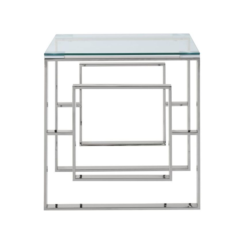 Eros Glass Accent Table – Modern Geometric Side Table in Silver or Gold