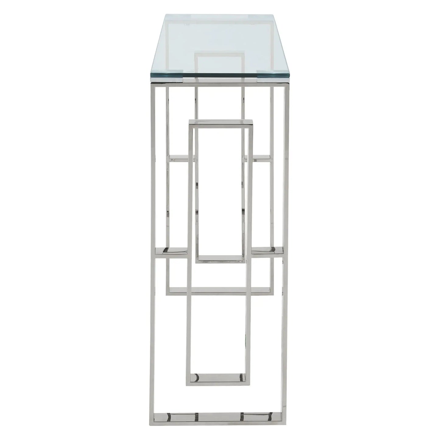 Eros Modern Glass Console Table in Silver with Stainless Steel Frame