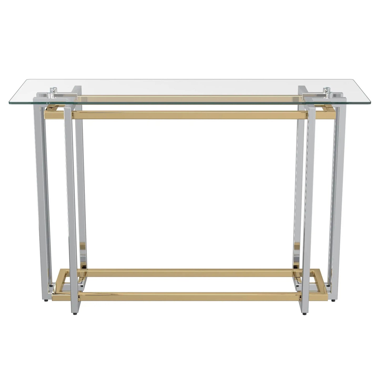 Florina Glass Console Table – Modern Silver & Gold Design