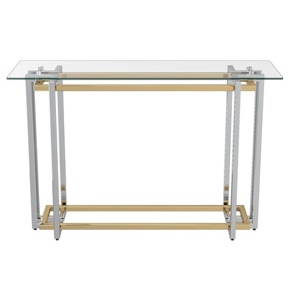Florina Glass Console Table – Modern Silver & Gold Design