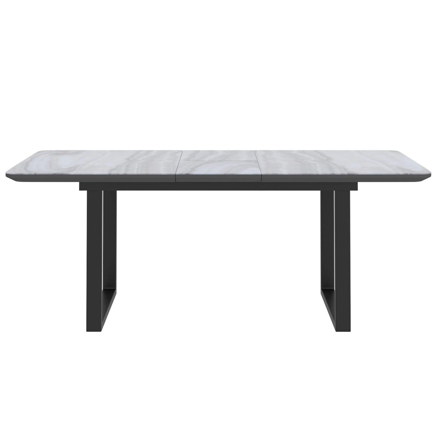 Gavin Faux Marble Dining Table with Extension – Modern Black Base