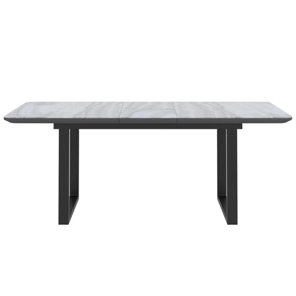 Gavin Faux Marble Dining Table with Extension – Modern Black Base