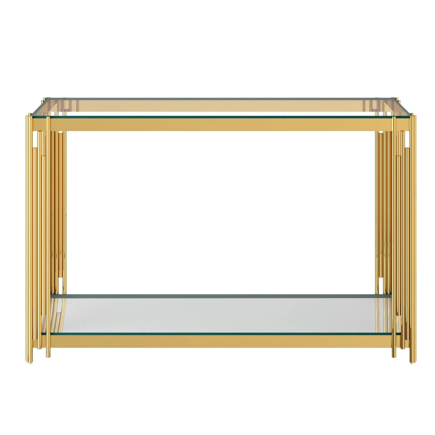Gold Console Table with Glass Shelves - Modern Art Deco Style