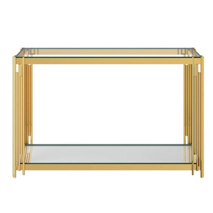 Gold Console Table with Glass Shelves - Modern Art Deco Style