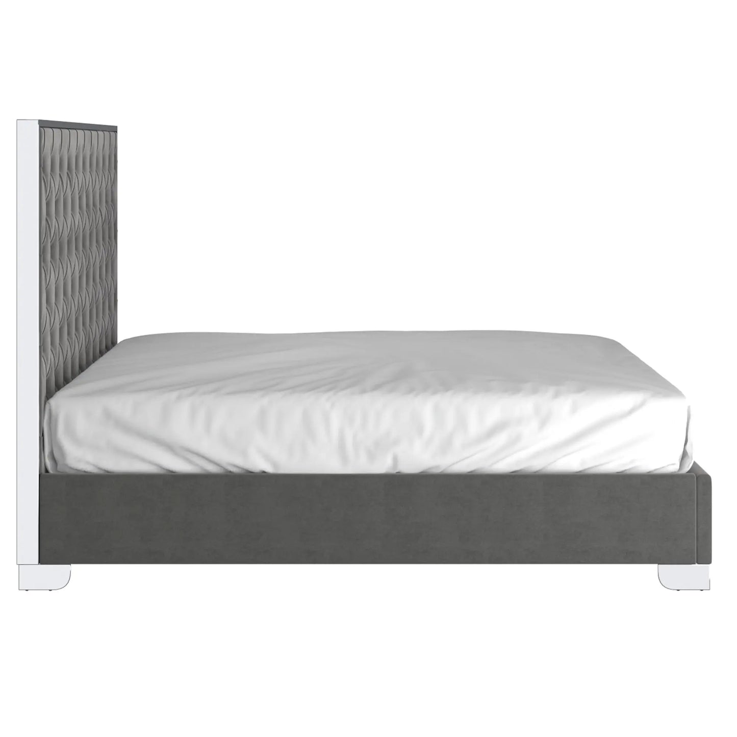 Lucille Grey Velvet Queen Bed with Diamond Tufted Headboard