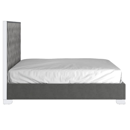 Lucille Grey Velvet Queen Bed with Diamond Tufted Headboard