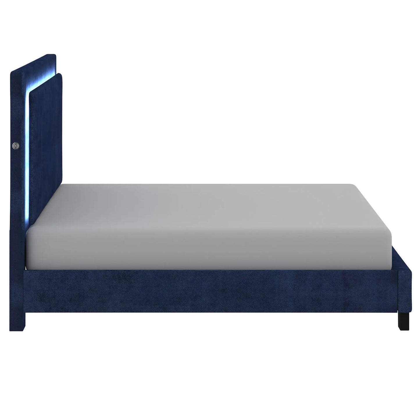 Lumina 78″  Blue Velvet King Bed with LED Light