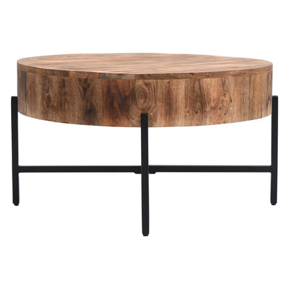 Blox Round Wood Coffee Table in Mango Wood with Black Iron Base