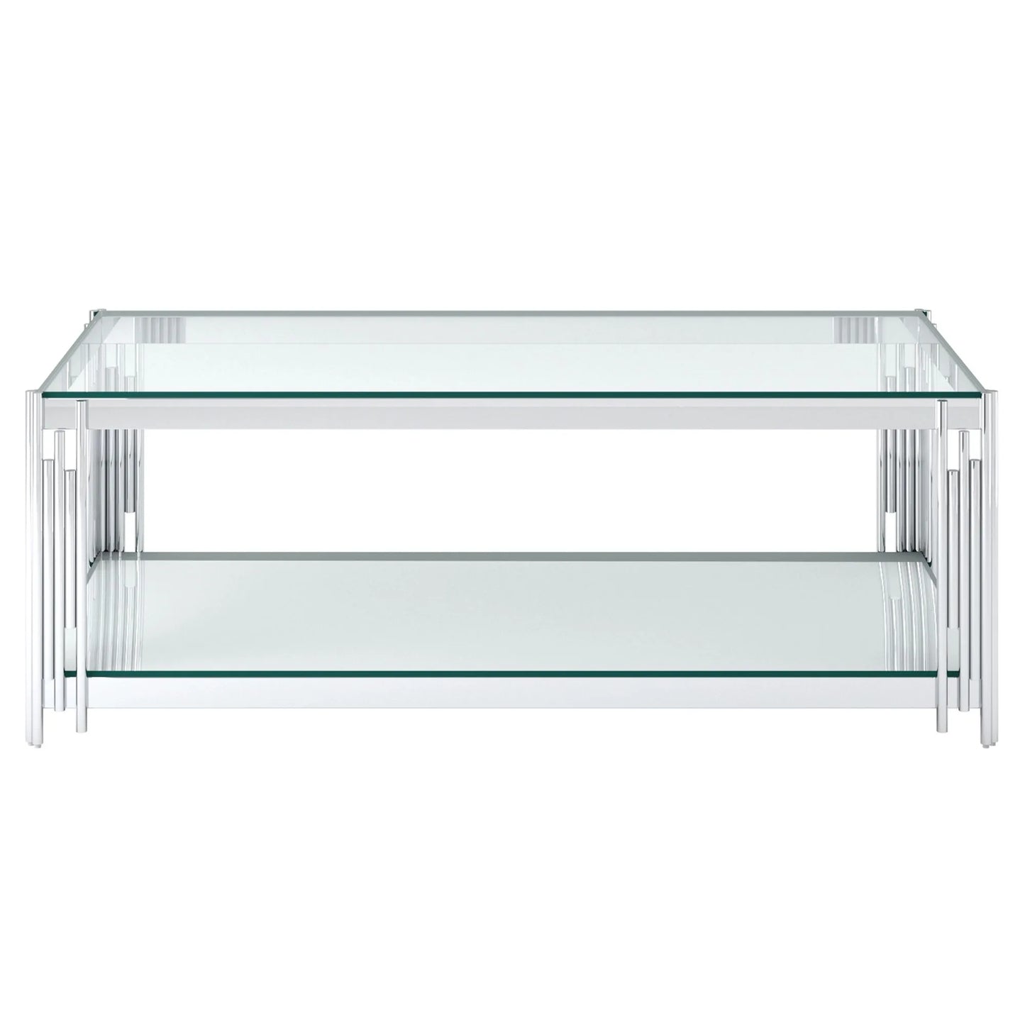 Estrel Modern Glass Coffee Table with Mirrored Shelf