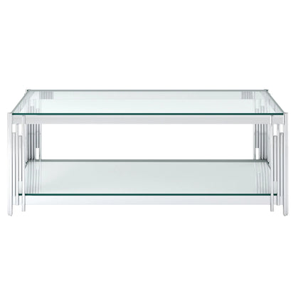 Estrel Modern Glass Coffee Table with Mirrored Shelf
