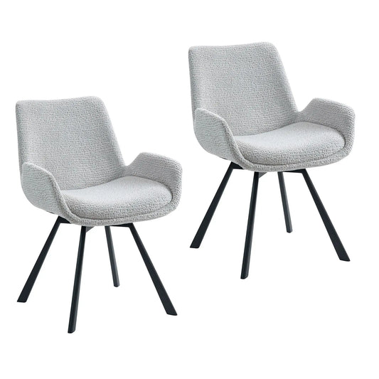 Signy Swivel Dining Chair - Ivory Chenille Upholstery - Set of 2