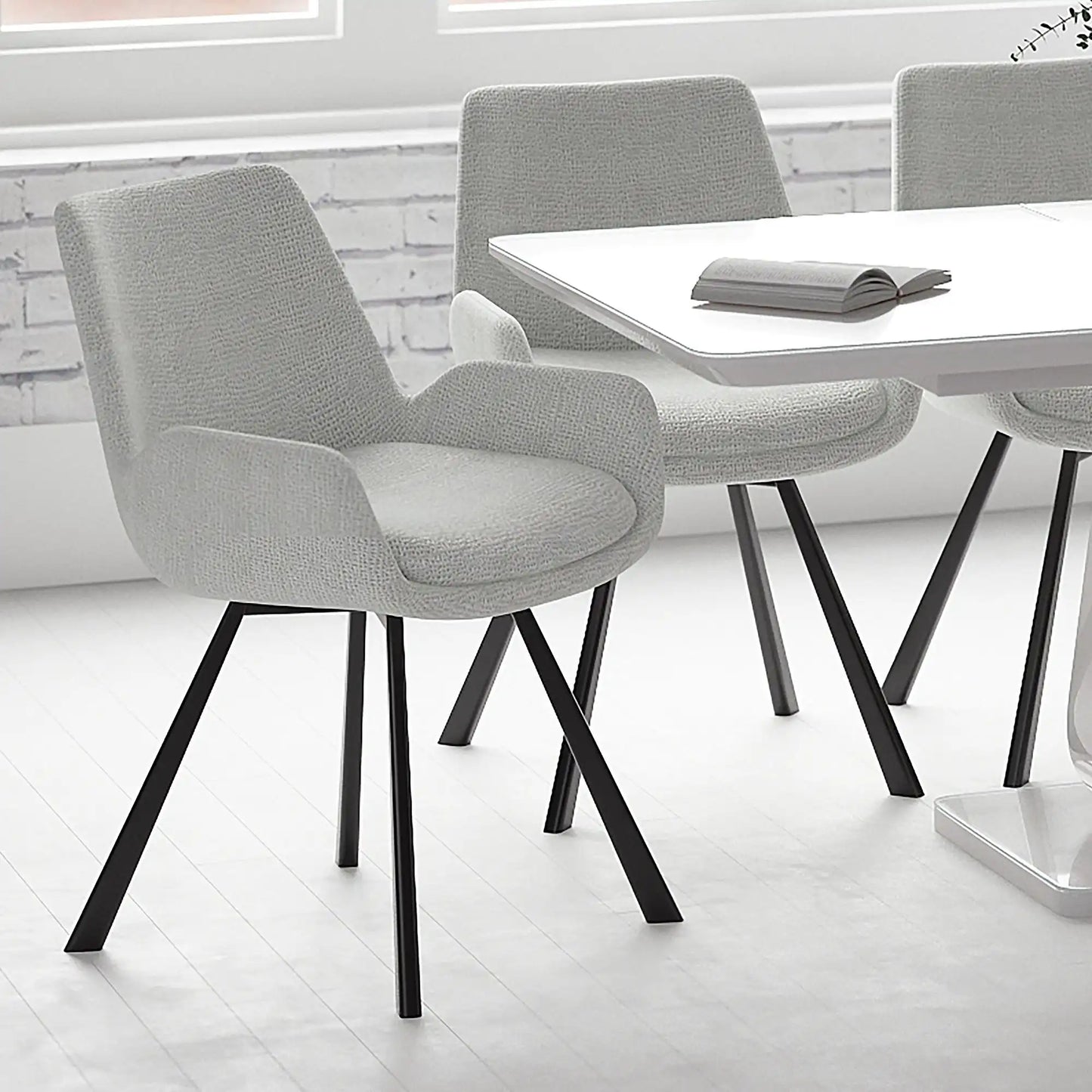 Signy Swivel Dining Chair - Ivory Chenille Upholstery - Set of 2