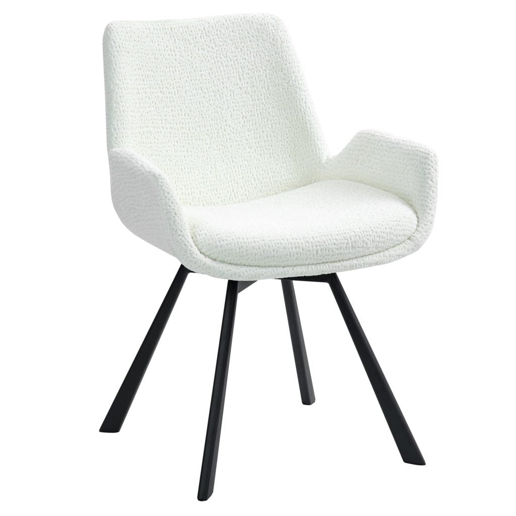 Signy Swivel Dining Chair - Ivory Chenille Upholstery - Set of 2